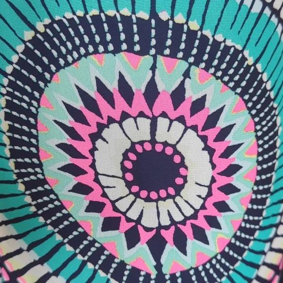 Old Navy T-Strap Chiffon Geometric Boho Maxi Dress S Blue Pink - Picture 12 of 16